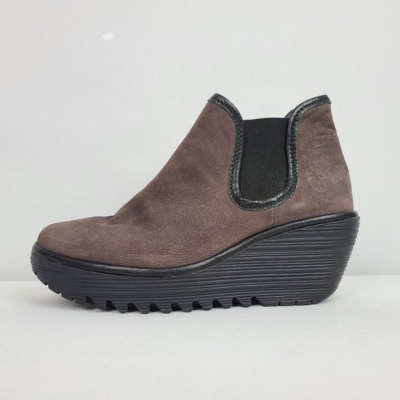 Fly London Shoes - Fly London Brown Leather Wedge Booties Size 6.5